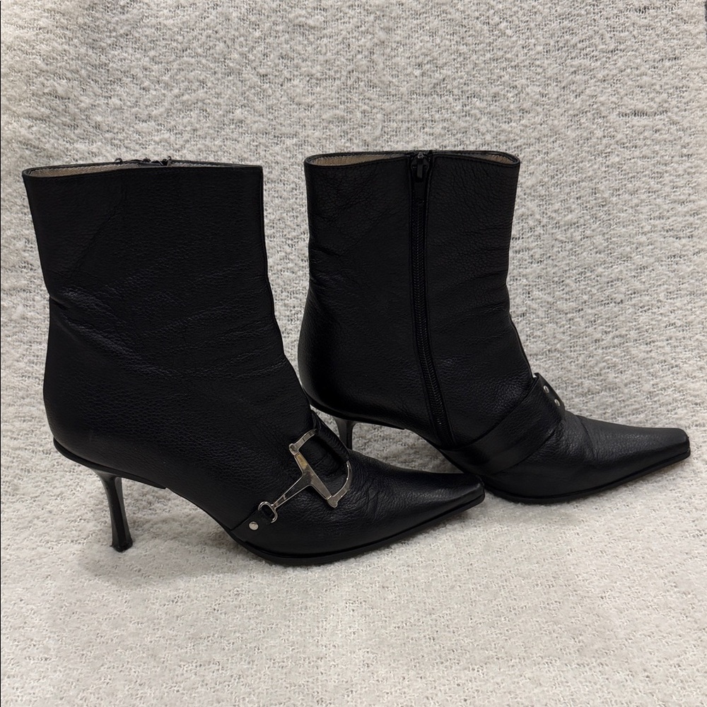Luxurious Black Heeled Boots with Buckle Detail